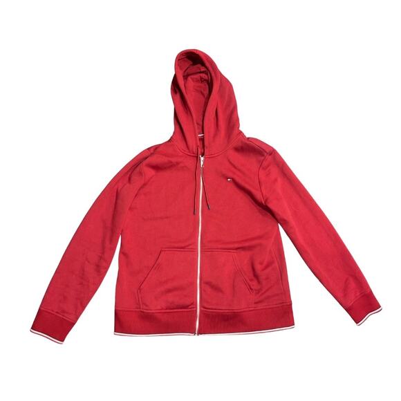 Tommy Hilfiger Womens Full Zip Red Hooded Sweatshirt Size Medium Athletic Casual - Picture 1 of 4